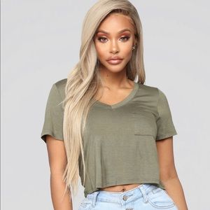 Fashion Nova Olive green V-neck crop top